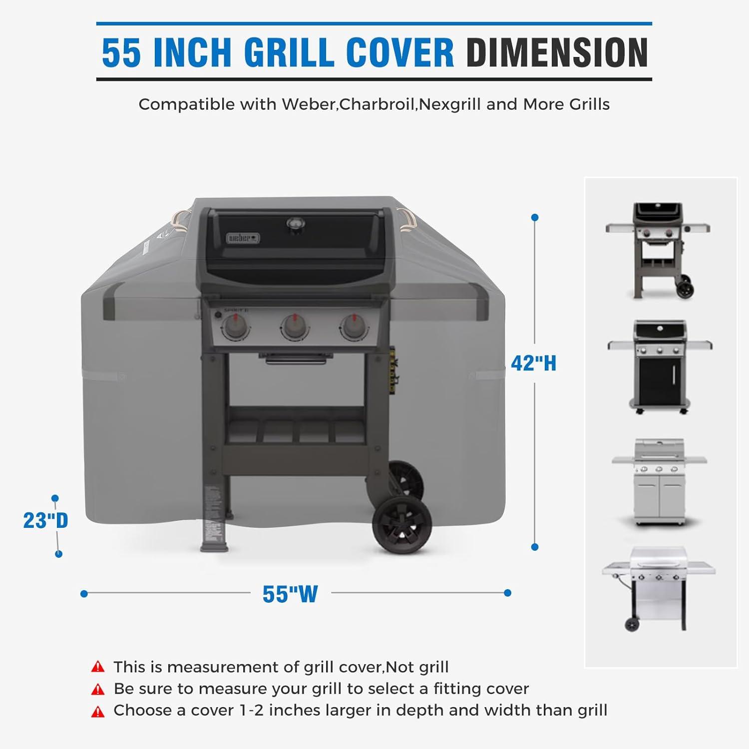 Black 55-Inch Heavy-Duty Waterproof Grill Cover