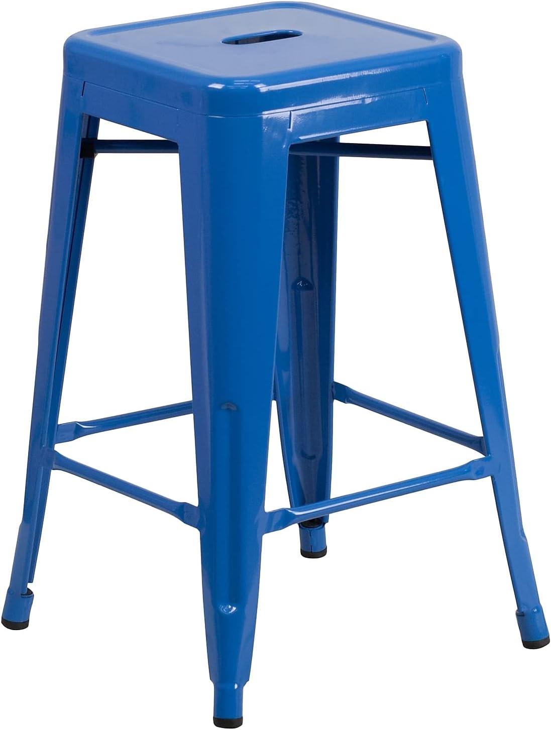 Flash Furniture Commercial Grade 24" High Backless Metal Indoor-Outdoor Counter Height Stool with Square Seat