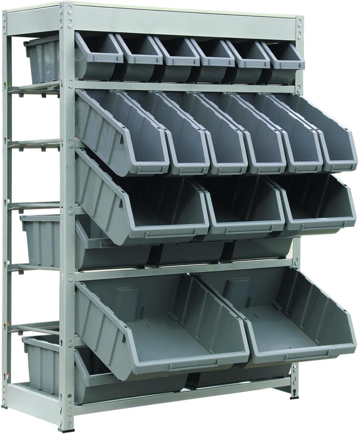 King's Rack 6-Tier Metal Organizer Shelving Rack with 22 Bins in Gray