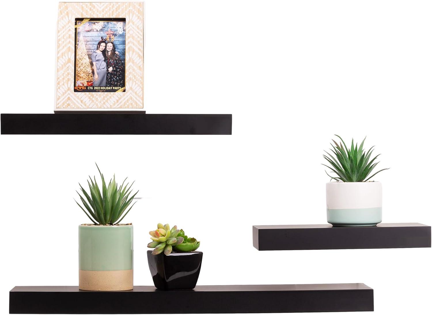 Kiera Grace (Set of 3) 12",16" and 24" Floating Shelves Black: MDF Wall Mount, Traditional Decor, Includes Hardware