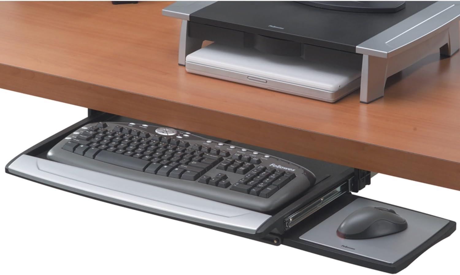 Adjustable Black and Silver Steel Keyboard Drawer with Mouse Tray