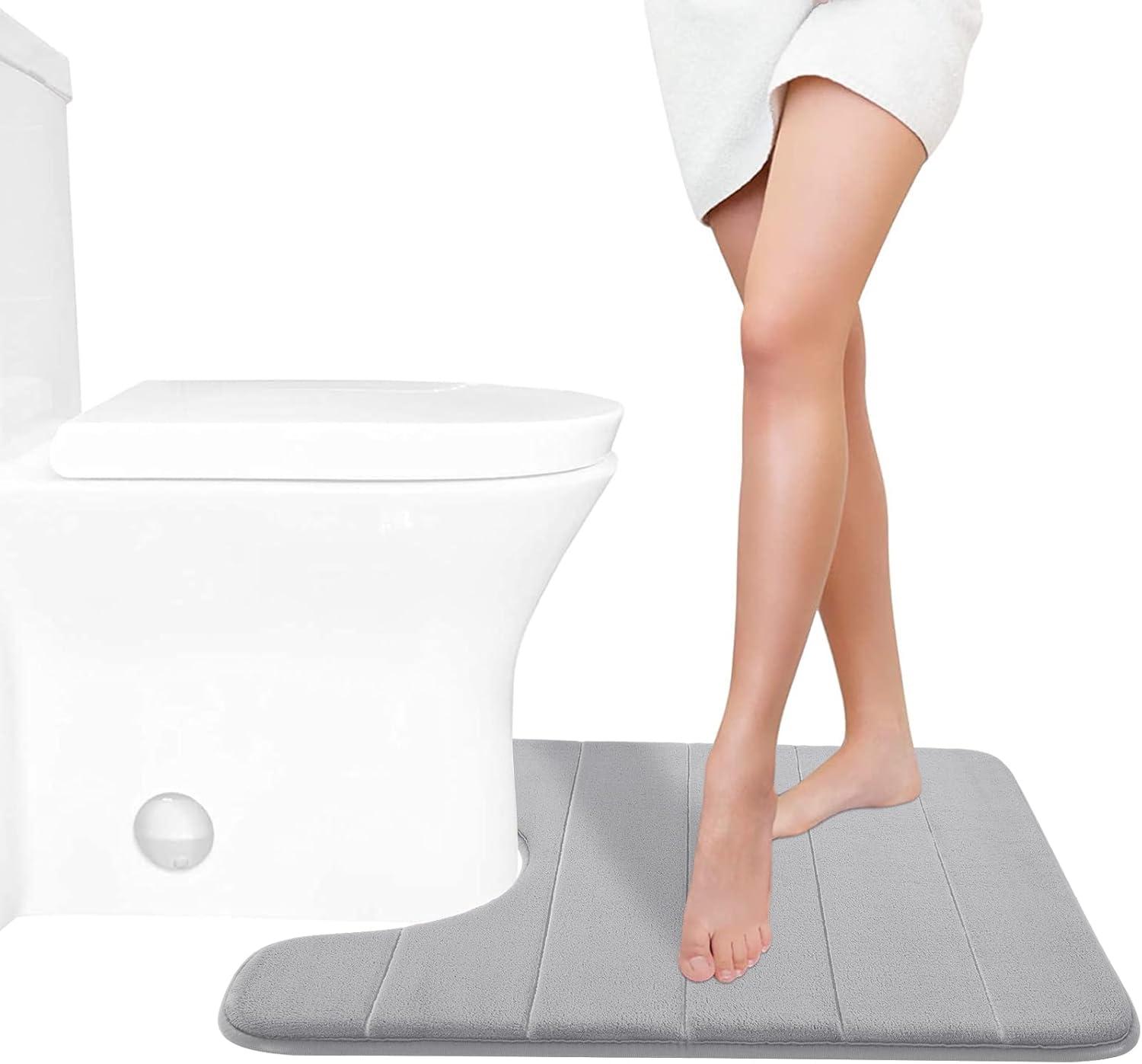 Yimobra Memory Foam Toilet Bath Mat U-Shaped, Commode Contour Rug, Soft and Comfortable, Super Water Absorption, Non-Slip, Thick, Machine Wash and Easier to Dry for Bathroom, 24 X 20 Inches,