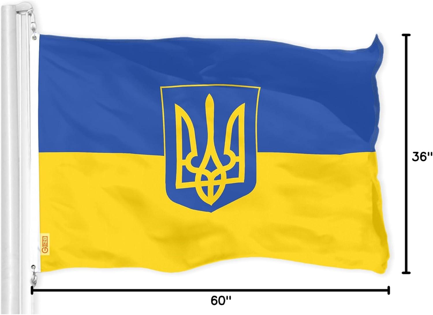 Ukraine Coat of Arms Blue and Yellow Polyester Flag 3x5 FT