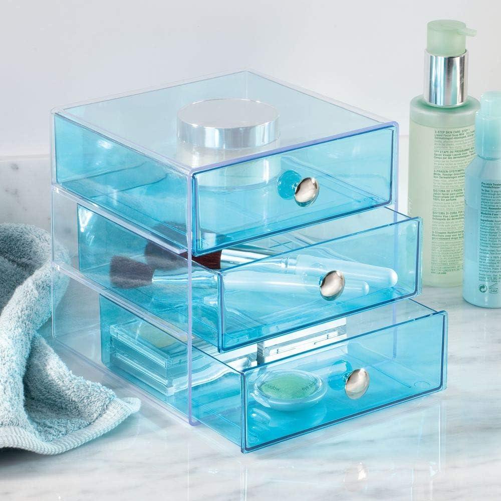 iDESIGN Plastic Original 3-Drawer Desk Organization Set Teal Blue: Desk Organizer Drawers, Stationery Holder, 6.5" Dimensions