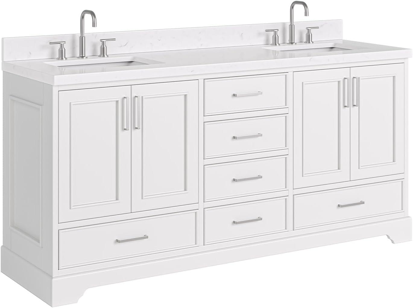 Stafford 72.25'' Double Bathroom Vanity with Carrara Marble Top