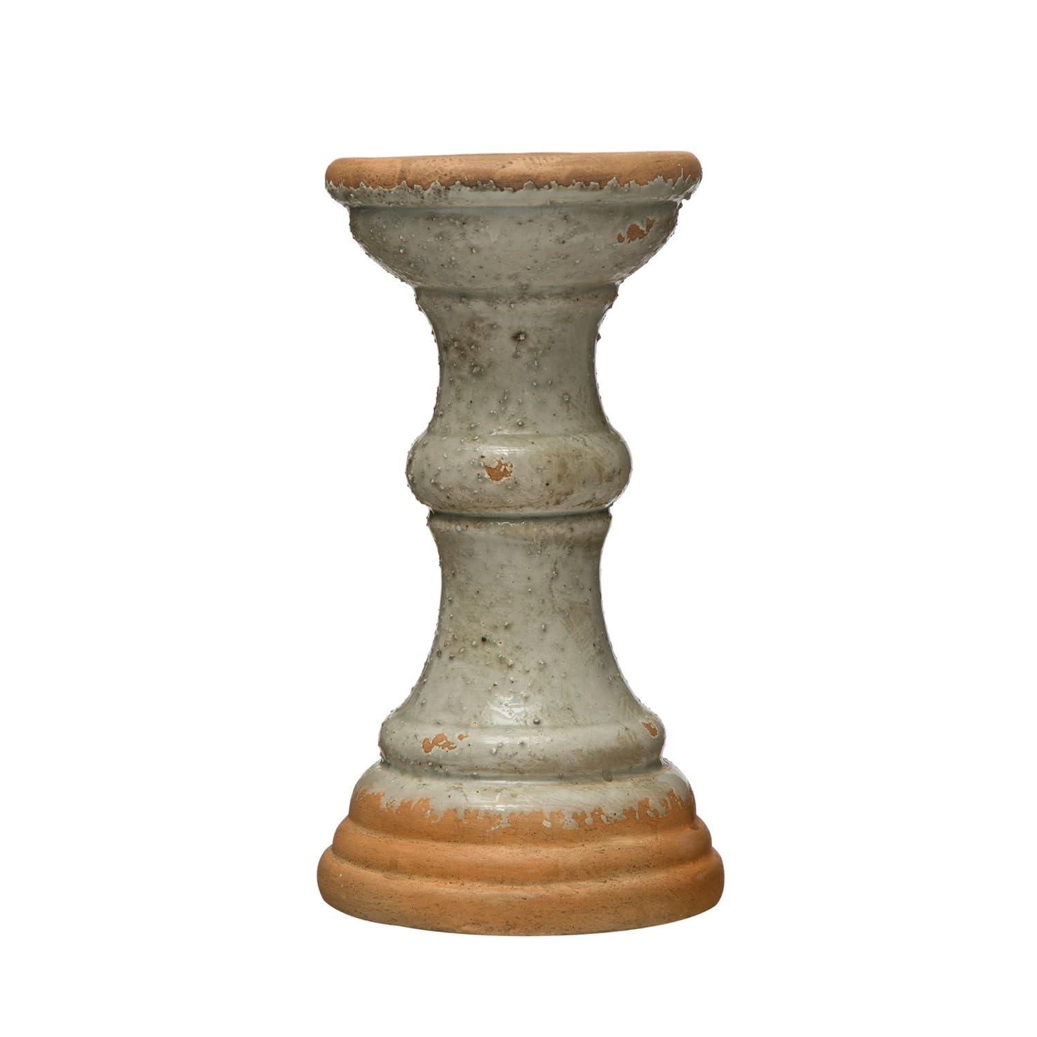 Creative Co-Op Coastal 2-Tone Terracotta Pillar Candle Holder, Distressed Grey