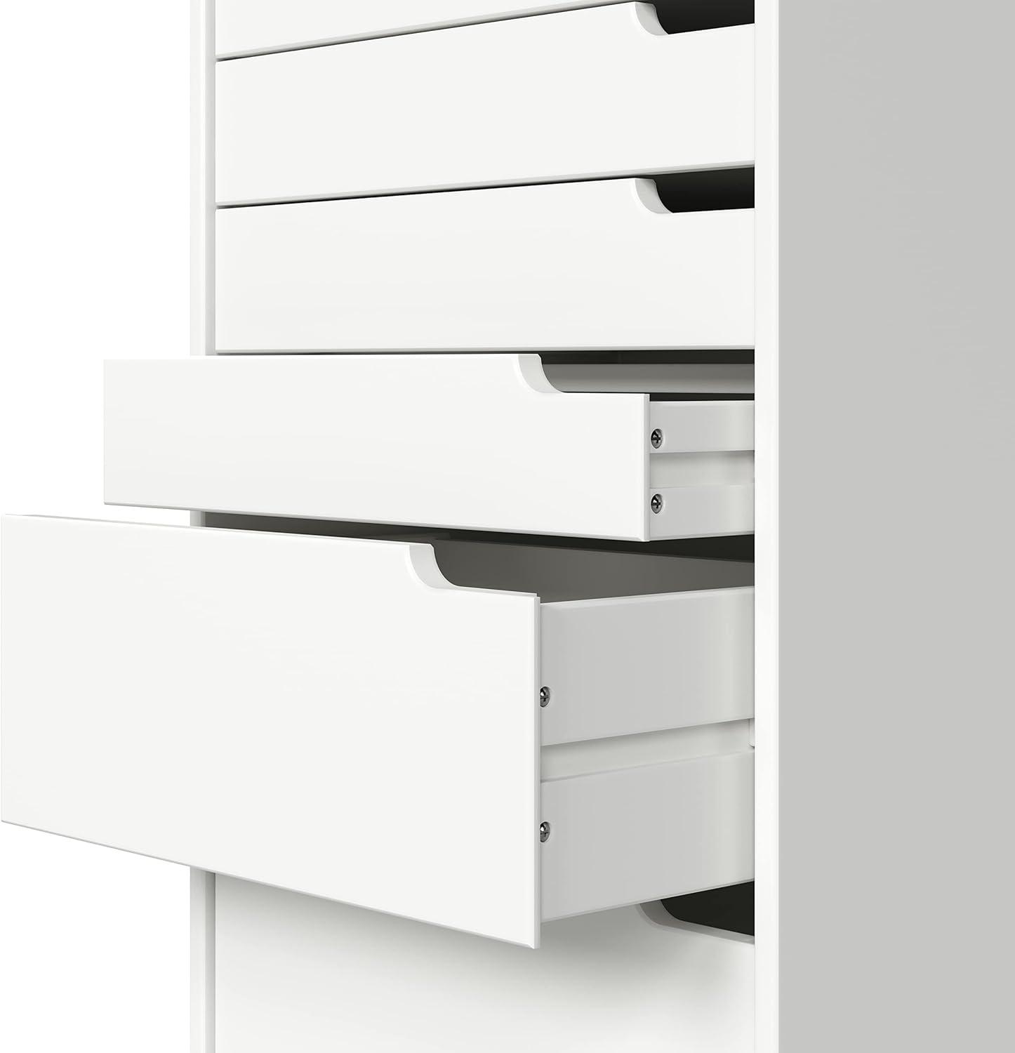 Adeptus Original Euro Roll Cart, Solid Wood, 6+2 Drawer Extra Wide Drawers Roll Carts, White