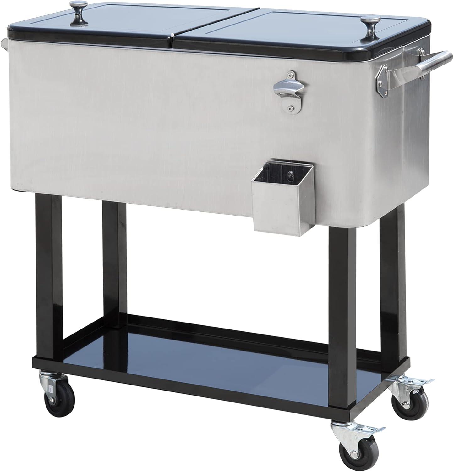 IRHOMA Outsunny 80 QT Rolling Cooling Bins Ice Chest on Wheels Outdoor Stand Up Drink Cooler Cart for Party