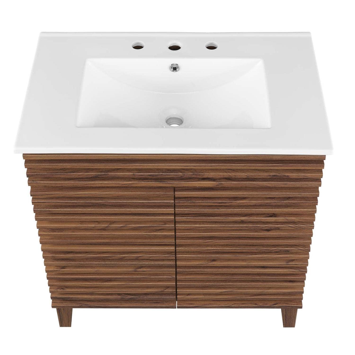 Modway Render Vanity with Sink-Floor, 30 Inch, Walnut White
