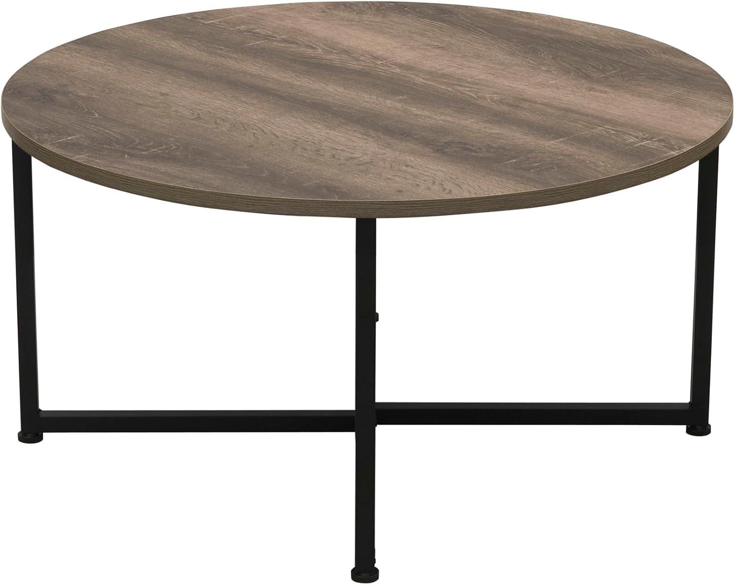 Jamestown Round Taupe Wood Coffee Table with Black Metal Frame