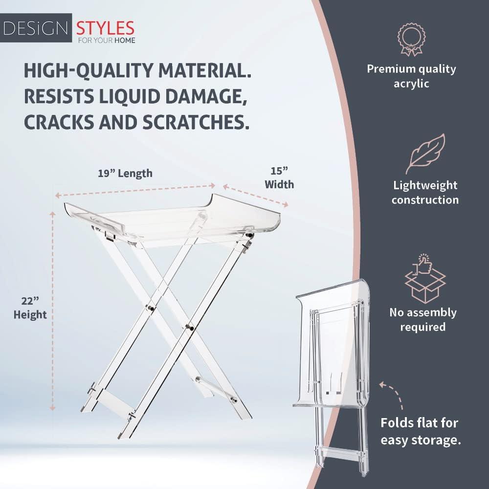 Designstyles Acrylic Foldable Tray Side Table Curved Top , Luxurious Home Decor Essential, Perfect for Convenient Tabletop Space