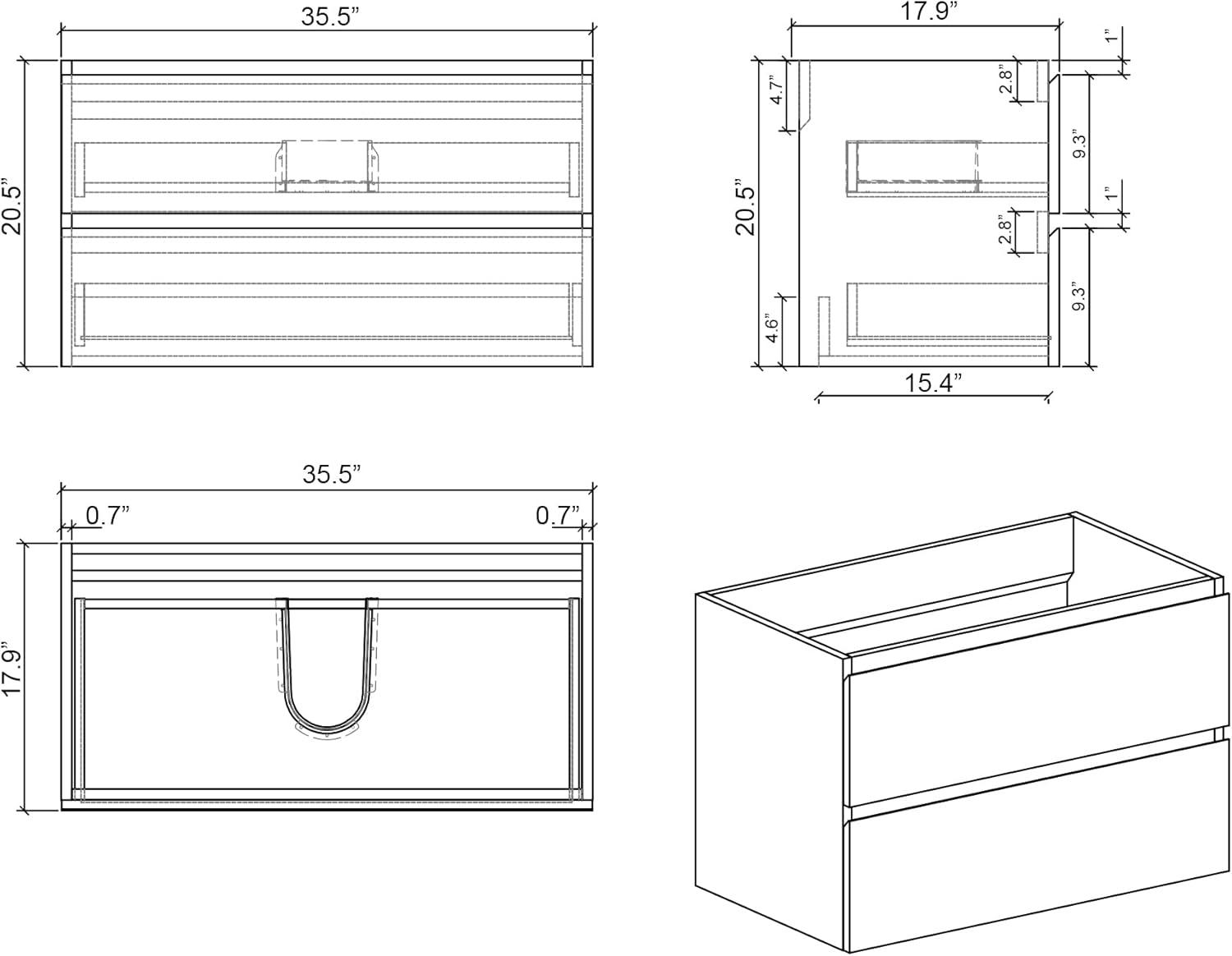 Alice 36" Gray MDF Floating Vanity with White Solid Surface Sink