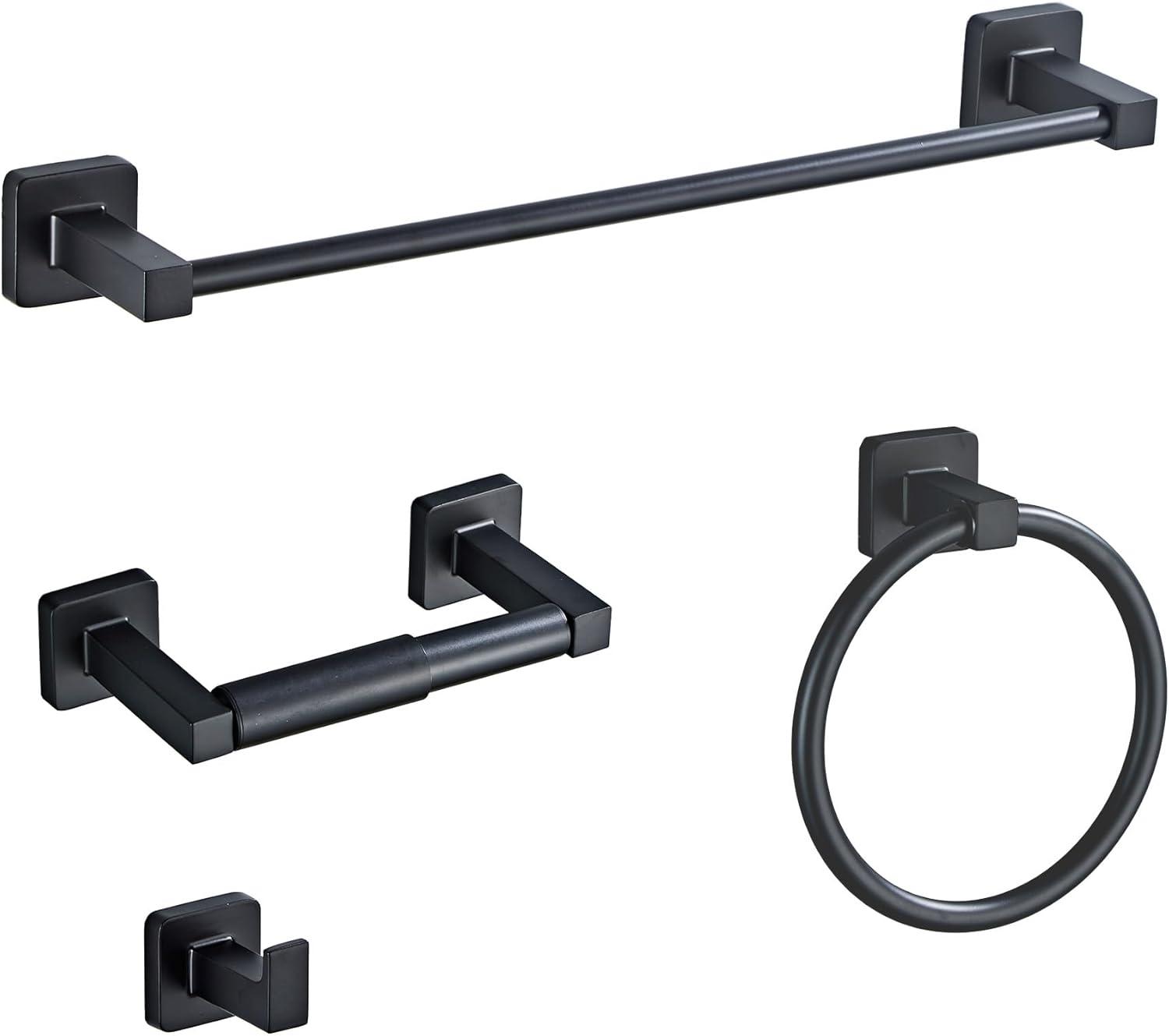 Matte Black Stainless Steel Bathroom Hardware Set with Towel Bar