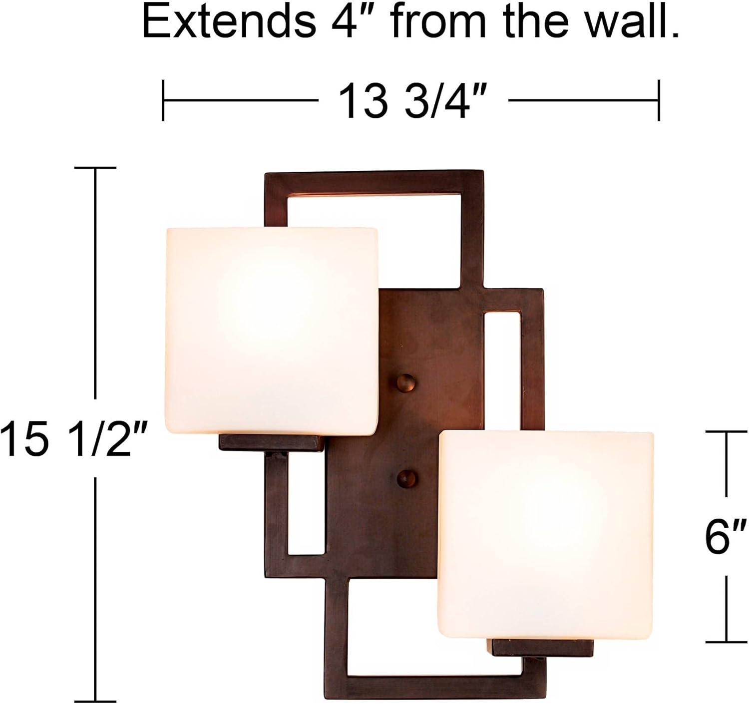 Possini Euro Design Modern Wall Light Bronze 15 1/2" Square Glass Sconce Fixture for Bathroom Side of Mirror Hallway