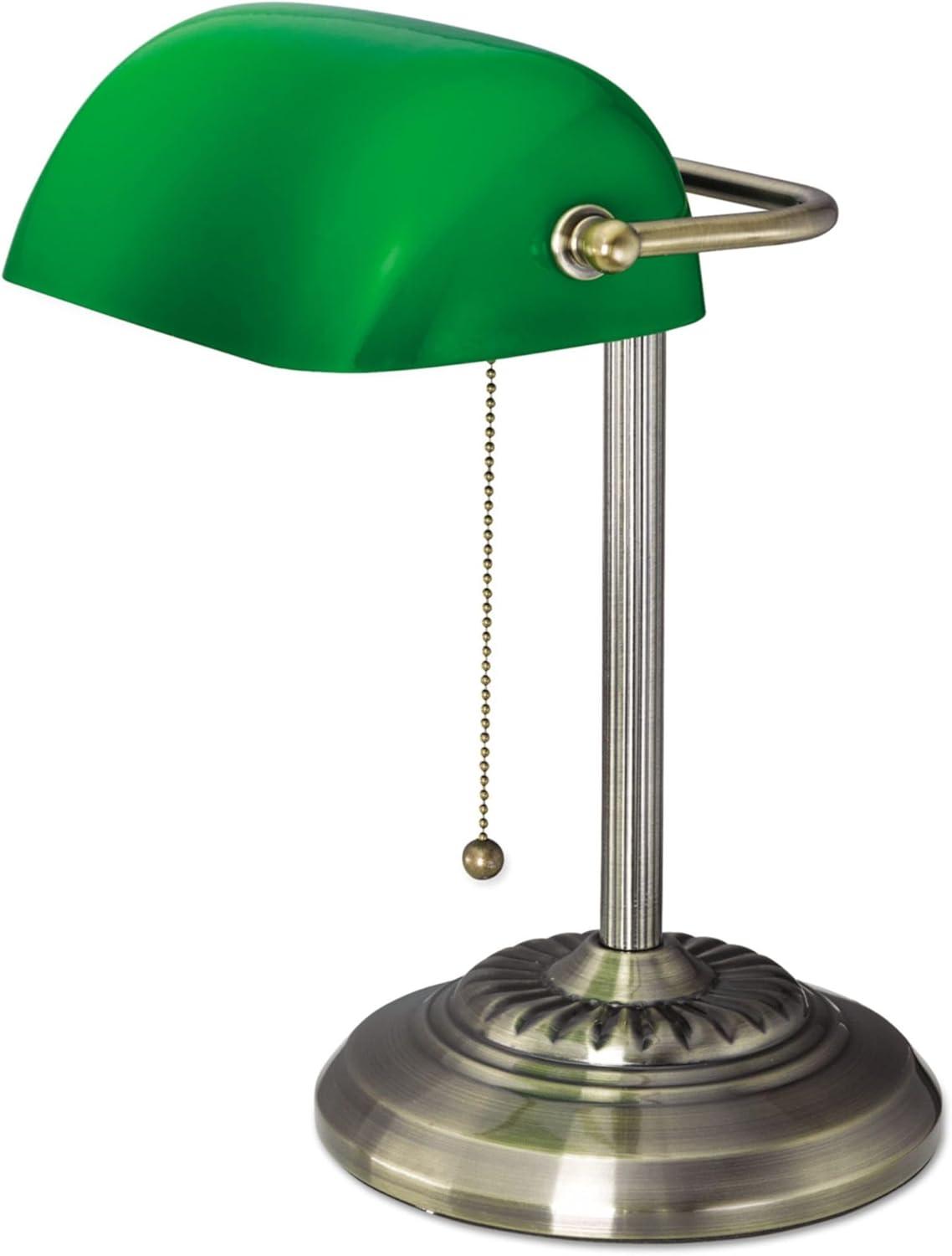 Alera Traditional Banker's Lamp, Green Glass Shade, 10.5"w x 11"d x 13"h, Antique Brass -ALELMP557AB