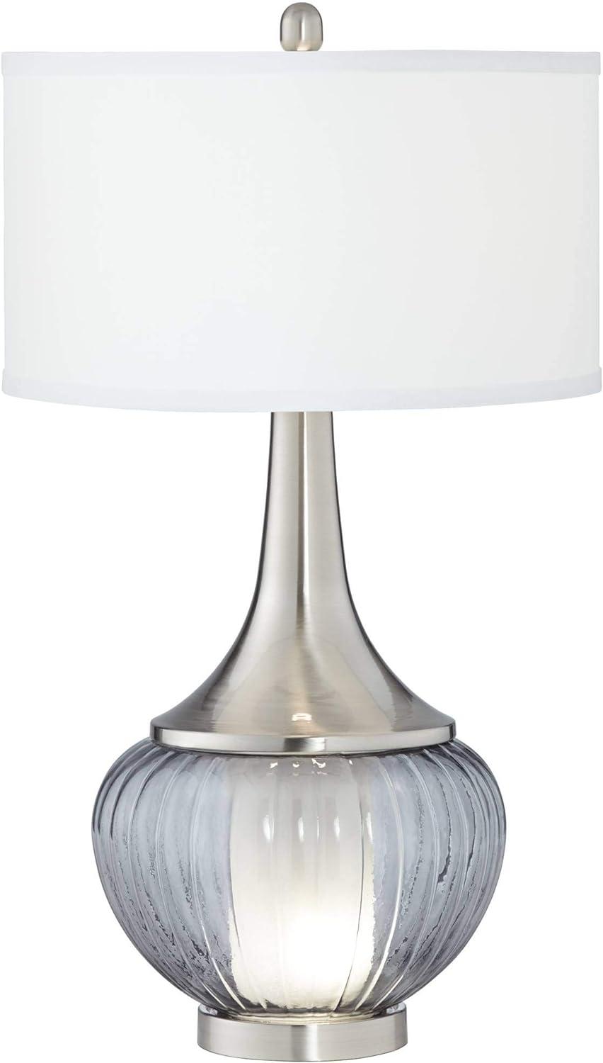 Courtney 23.5" Fluted Smoked Glass Table Lamp with White Linen Shade