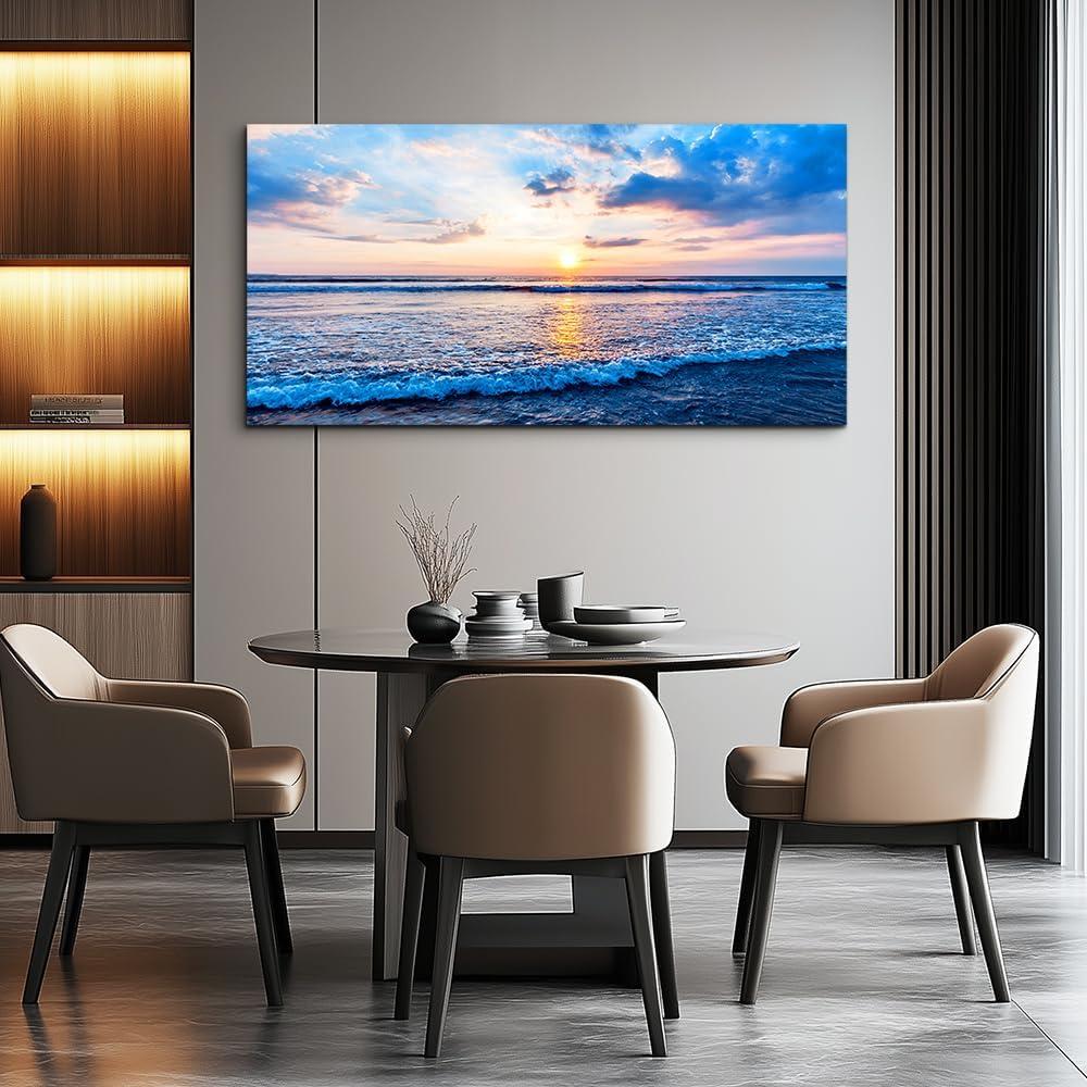 Creowell Wall Art Moon Sea blue Ocean Landscape Paintings Bedroom Canvas Art Print wall art for living room Paintings for Wall Decor and Home Decor -20x16 Inch