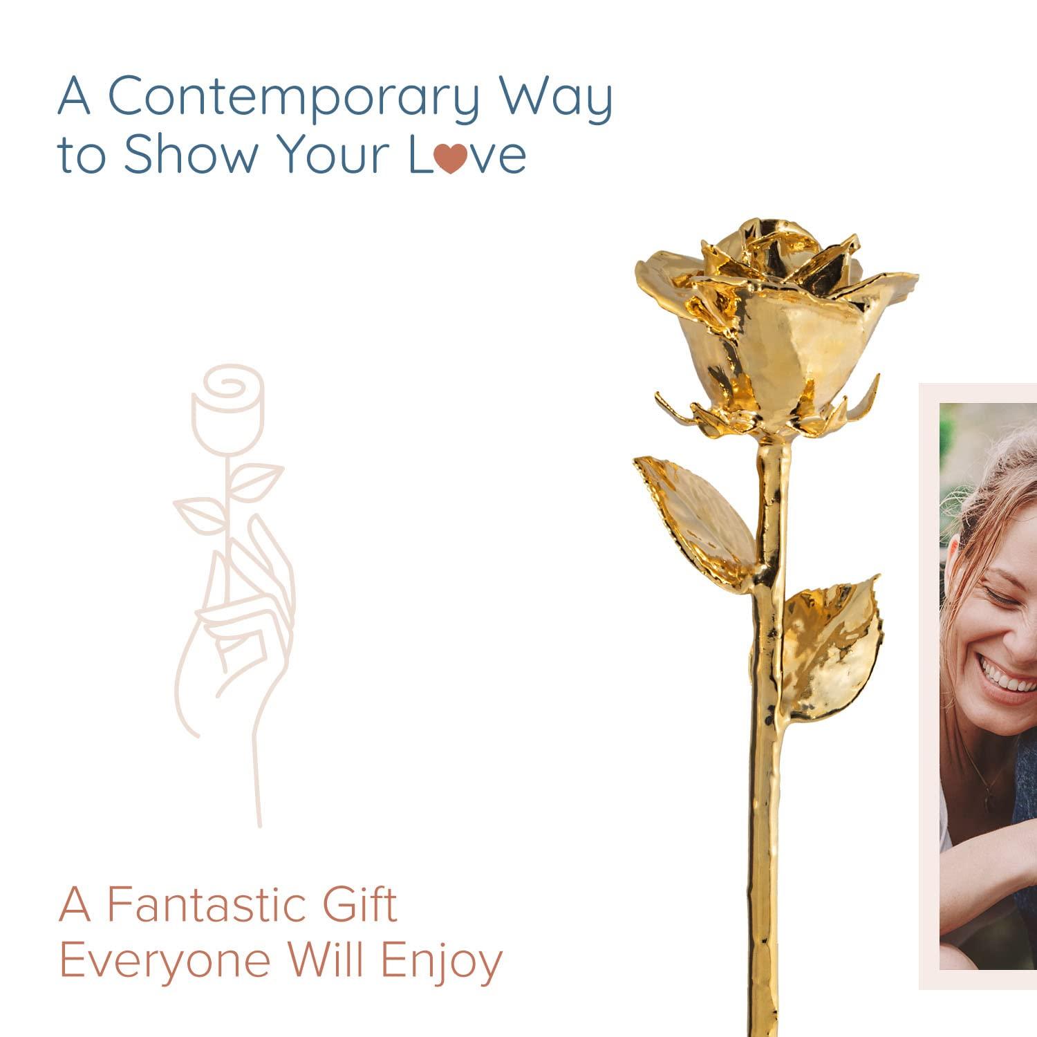 24K Gold Dipped Rose, Unique & Everlasting Real Hand Dipped in 24K Gold Rose, 11” to 12”