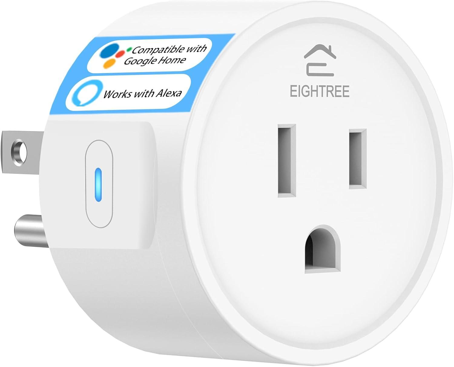 EIGHTREE Smart Plug 2025 Upgrade to 15A, Bluetooth & Wi-Fi Outlet Plug Dual Connection, Voice Control, Remote Control Outlet Timer Indoor, Smart Plugs That Work with Alexa & Google, 2.4GHz Wi-Fi Only