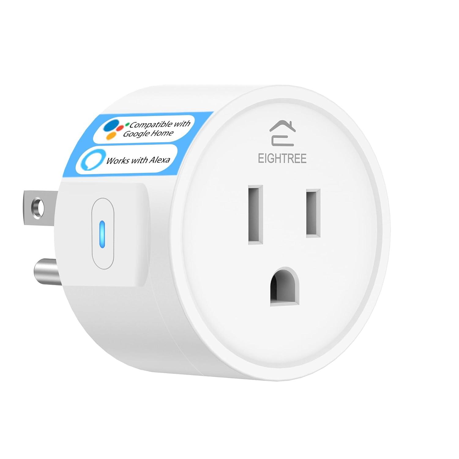 EIGHTREE Smart Plug 2025 Upgrade to 15A, Bluetooth & Wi-Fi Outlet Plug Dual Connection, Voice Control, Remote Control Outlet Timer Indoor, Smart Plugs That Work with Alexa & Google, 2.4GHz Wi-Fi Only