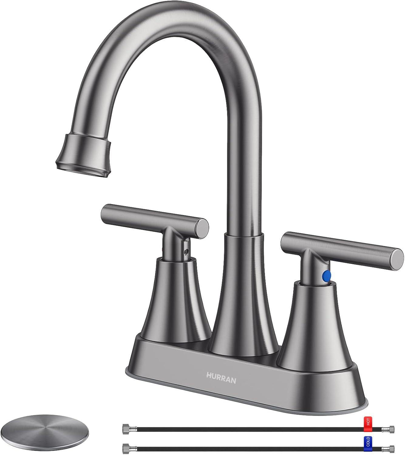 Brushed Grey Stainless Steel Bathroom Faucet with Pop-Up Drain