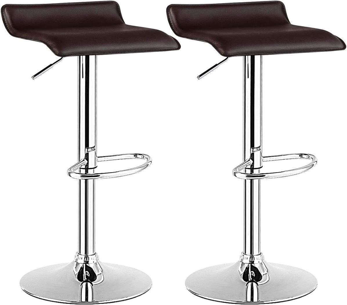 Giantex Bar Stools Set of 2 Adjustable Swivel Pu Leather Backless Stool with Air-Lift Handle, Footrest, Chrome Base, Modern Style for Living Room, Kitchen and Bar, Counter Height Pub Chairs(Coffee)