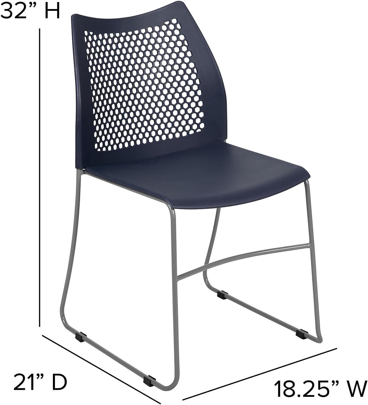 Flash Furniture HERCULES Series 5 Pack 661 lb. Capacity Navy Stack Chair with Air-Vent Back and Gray Powder Coated Sled Base