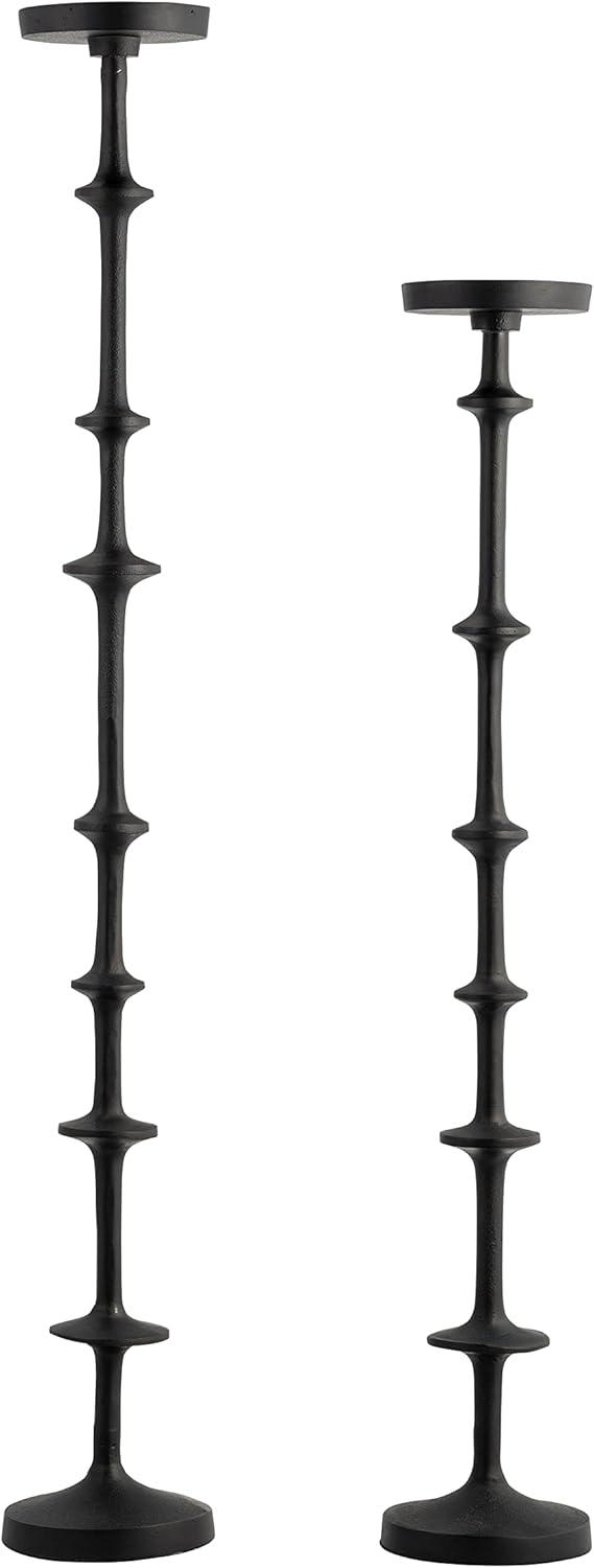 Black Aluminum Modern Floor Pillar Candleholder, 29 Inches