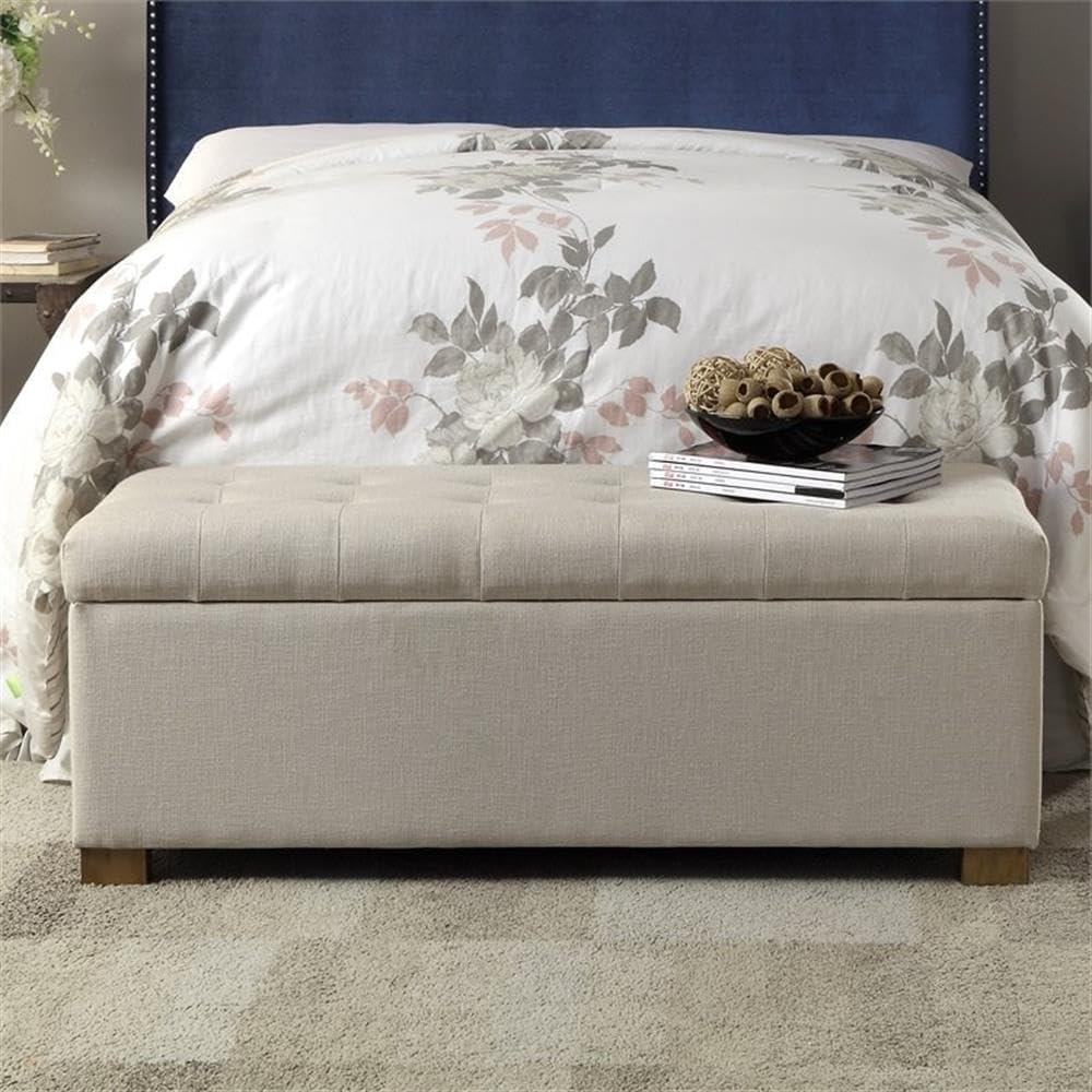 Classic Large Tufted Storage Bench Light Gray - HomePop: Upholstered Ottoman, Bedroom & Entryway Seating