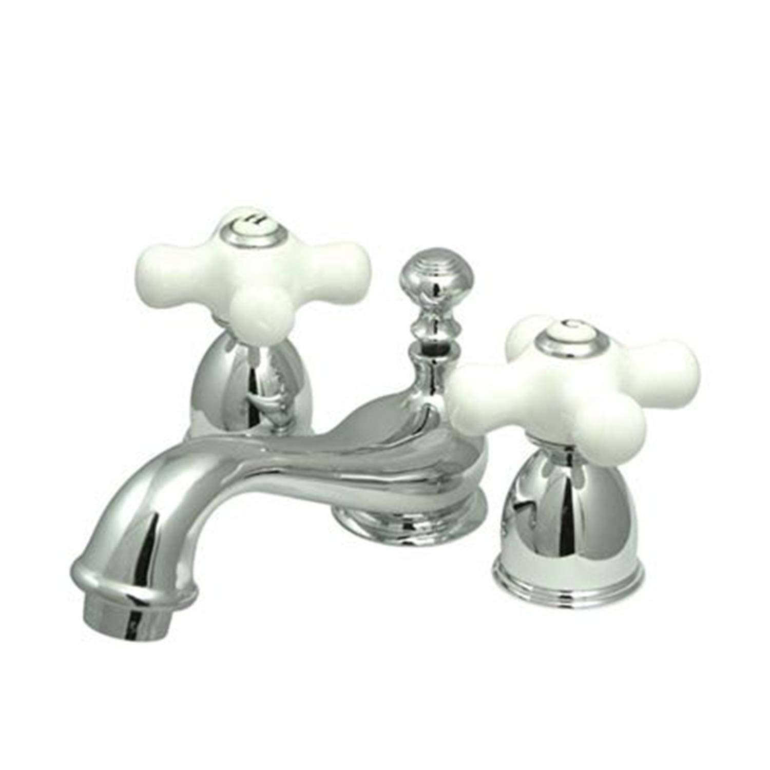 Kingston Brass KS3951PX Kingston Brass Restoration Two-Handle 3-Hole Deck Mount Mini-Widespread Bathroom Faucet with Brass Pop-Up