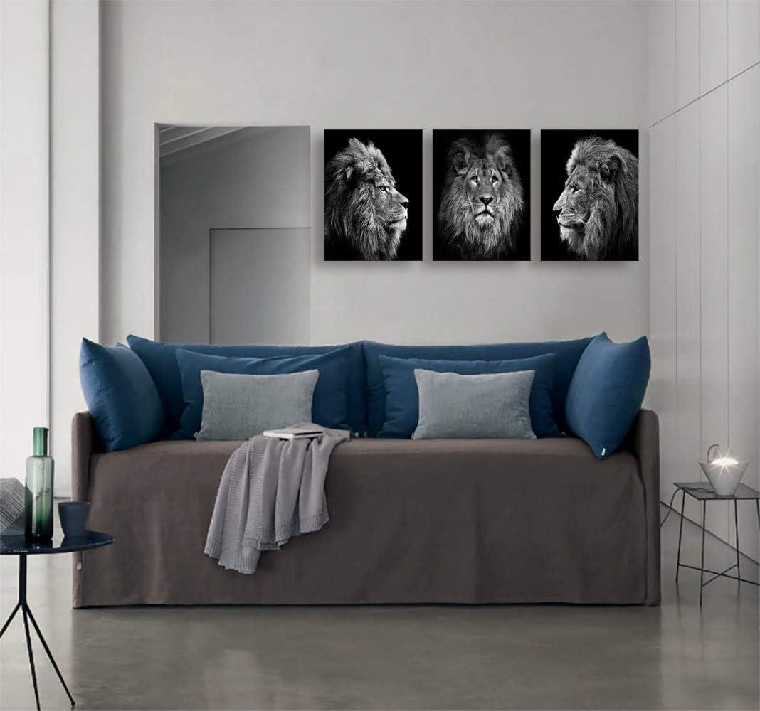 Black and White Lion Head Canvas Print Set