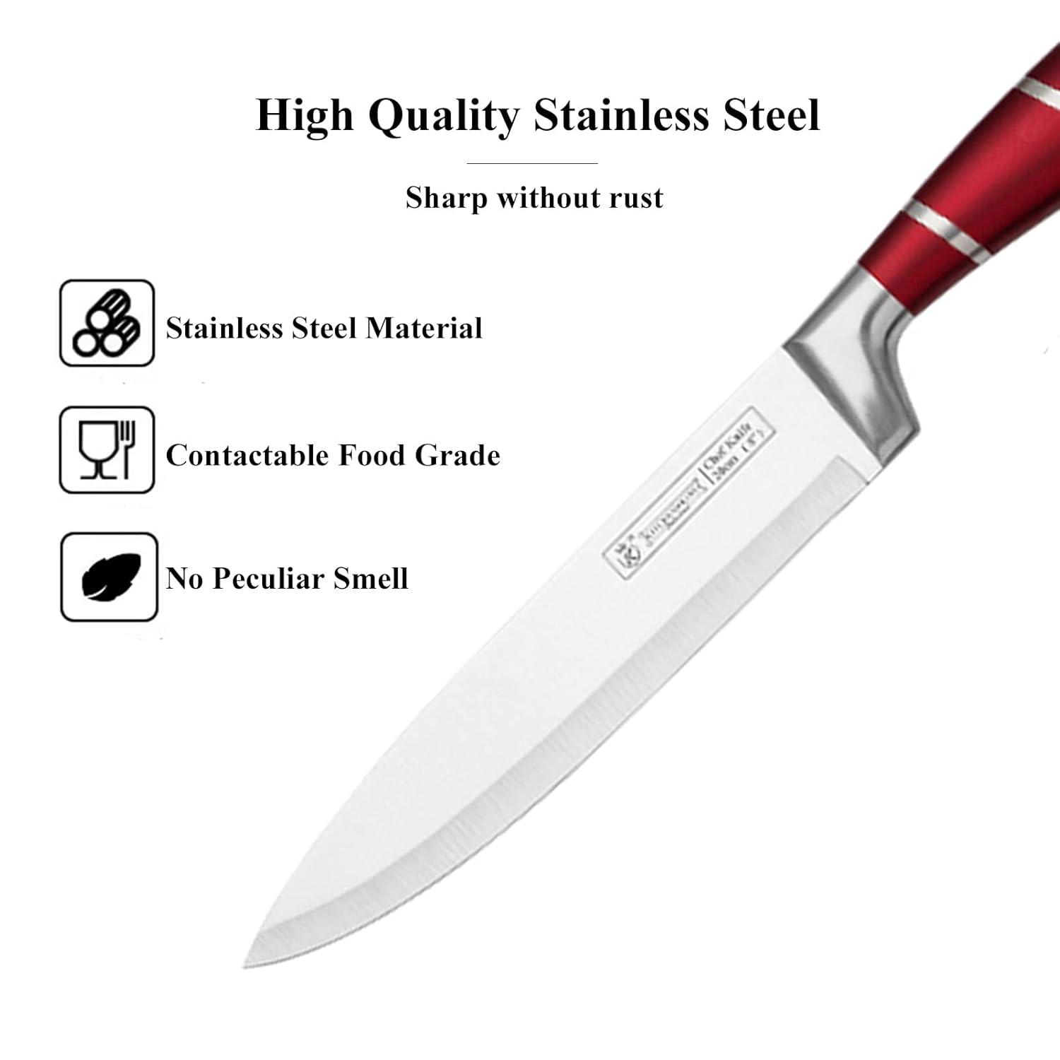 Red Stainless Steel 9-Piece Professional Kitchen Knife Set with Acrylic Holder