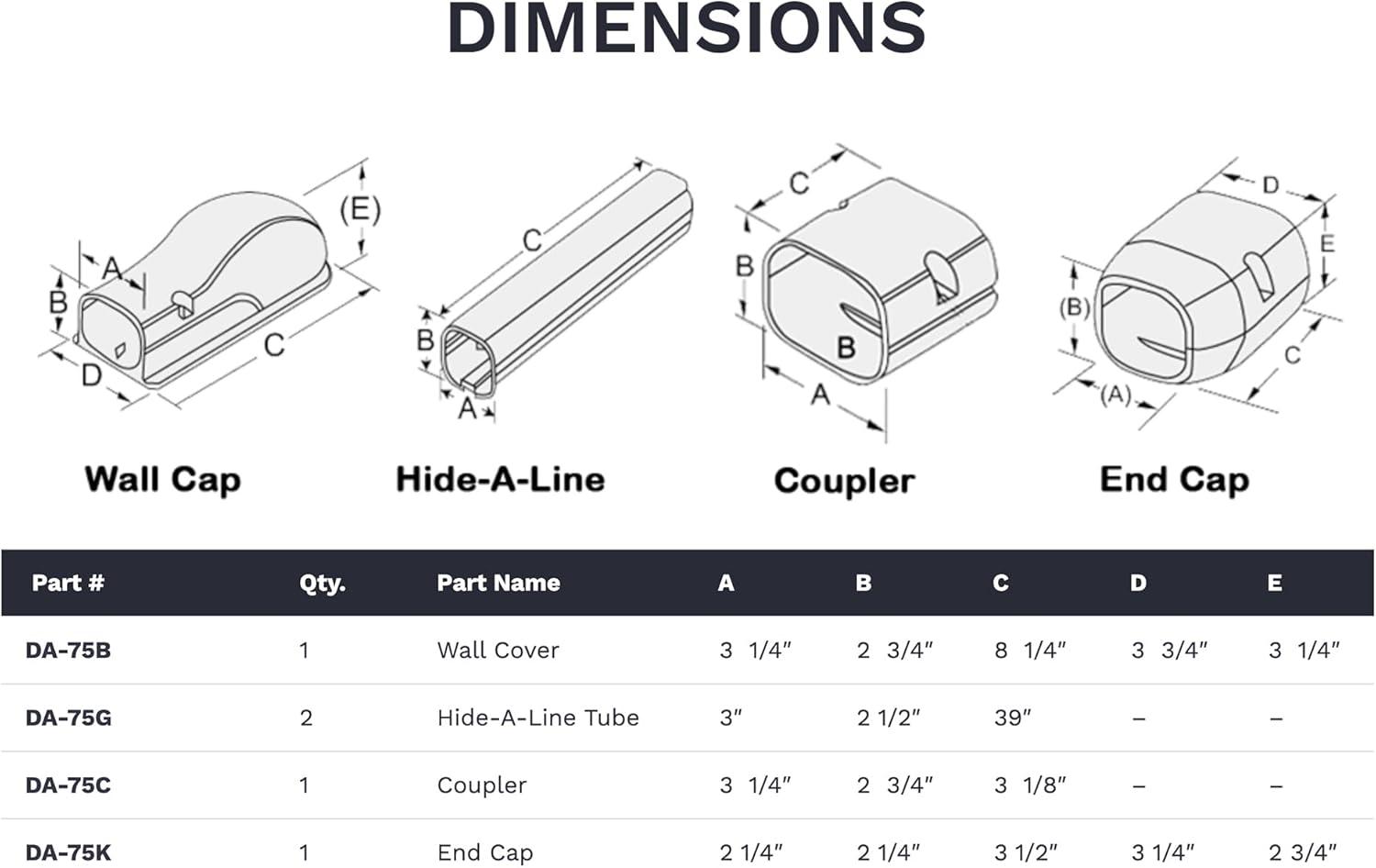 White Weather-Resistant Mini Split Line Set Cover Kit, 3" x 7.5 ft.