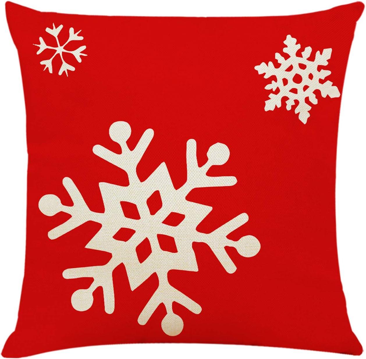 Festive Red and White Cotton Christmas Pillow Covers Set