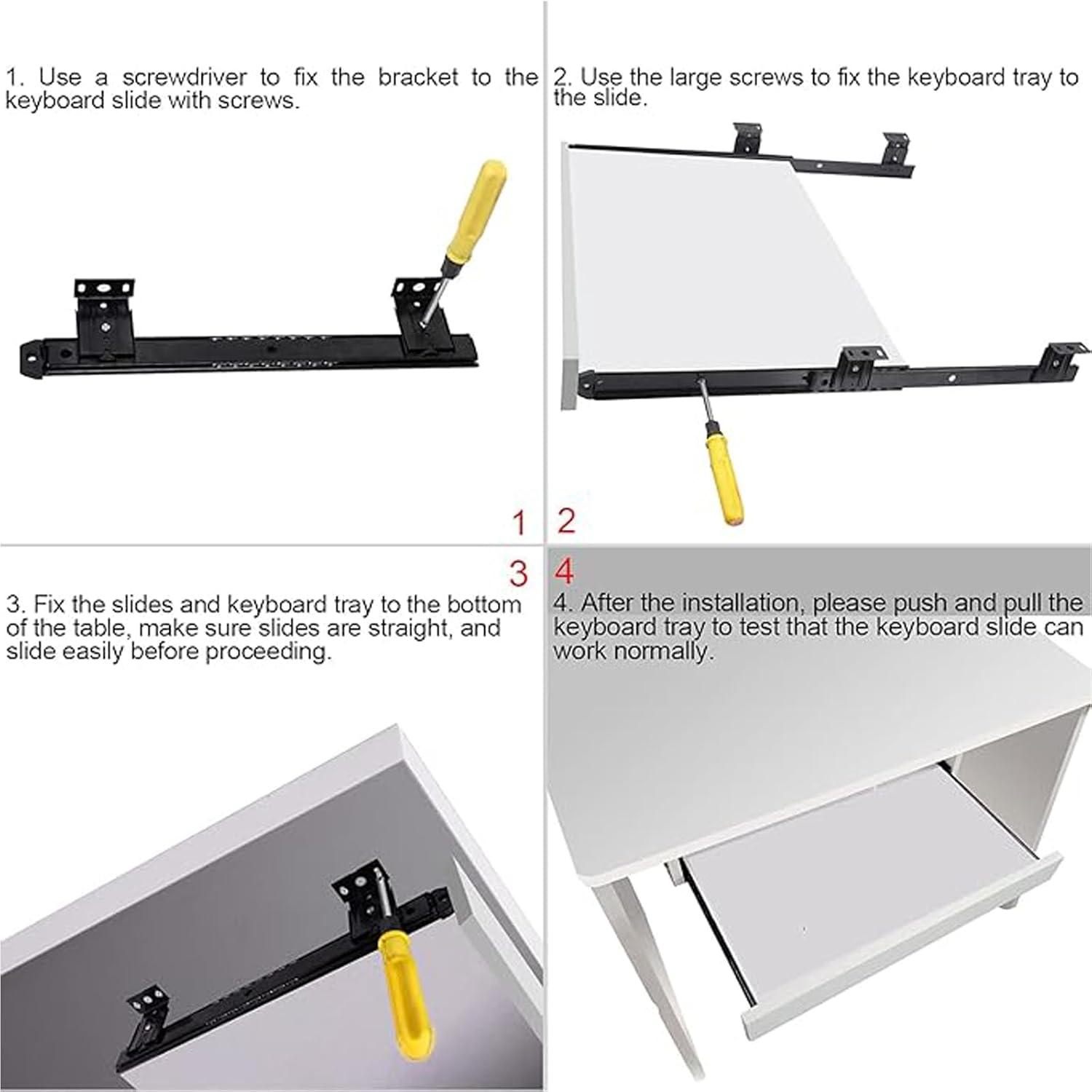 ZOENHOU 3 Pairs 14 Inch Black Keyboard Tray Slides, 22 LB Heavy Duty Ball Bearing Slides Hardware, Computer Tray Keyboard Slider Under Desk Rails Rack with 24 Adjustable Height Bracket and 48 Screws