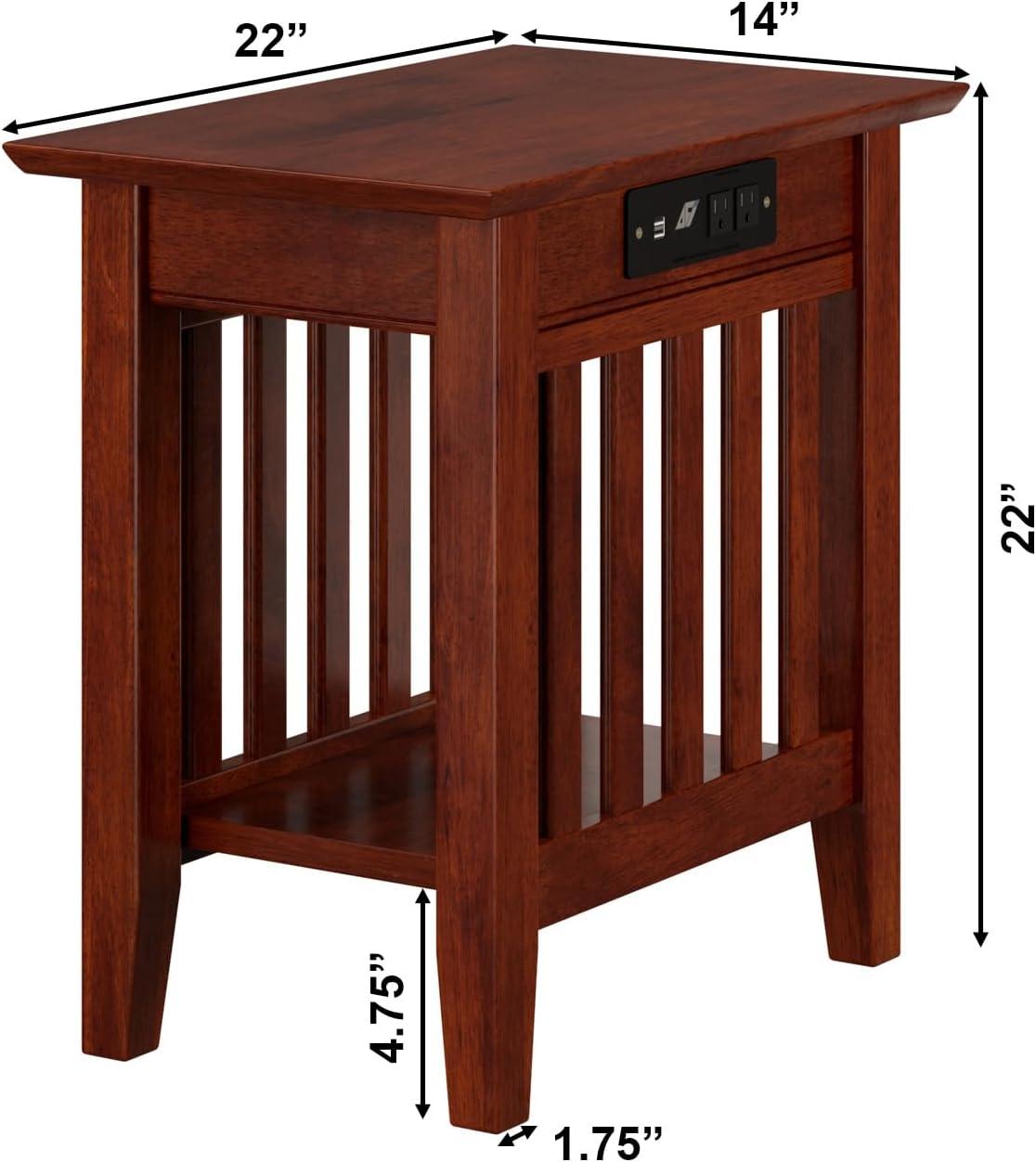 Walnut Wood Chair Side Table with Charging Station