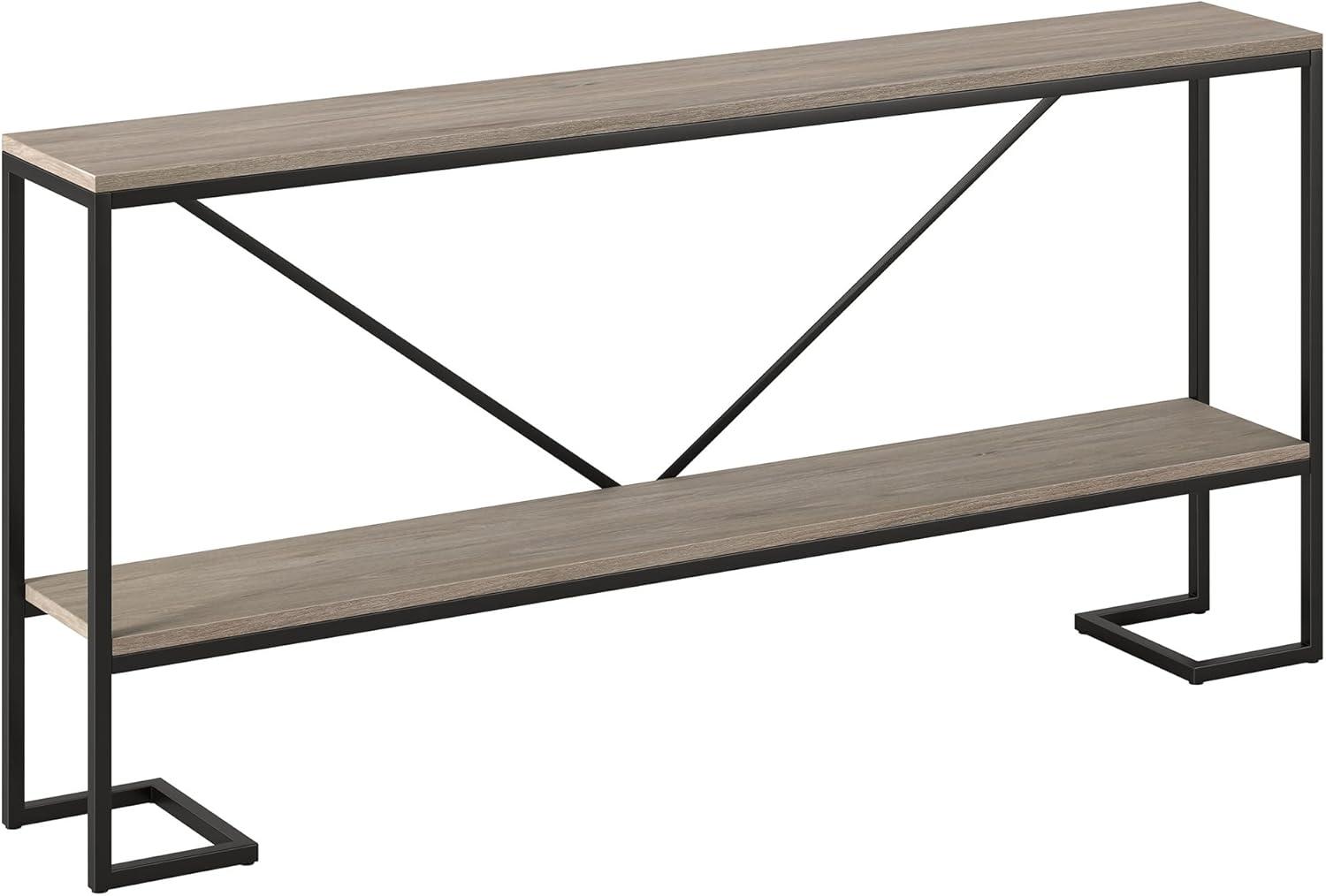 Evelyn&Zoe Phoebe 64" Wide Rectangular Console Table, Blackened Bronze/Antiqued Gray Oak