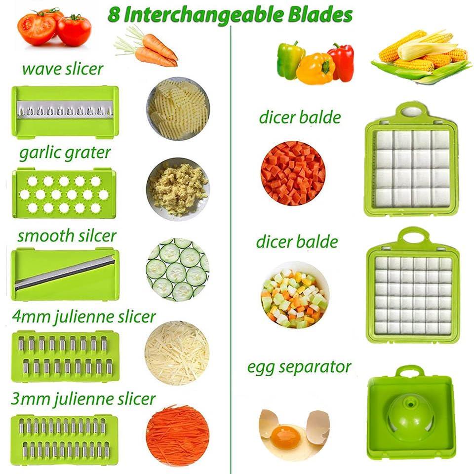 Vegetable Chopper,Pro Onion Chopper,14 in1 Multifunctional Food Chopper,Kitchen Veggie Chopper with 8 Blades,Vegetable Chopper With Container ,Vegetable Slicer Dicer Cutter,Salad,Garlic Chopper