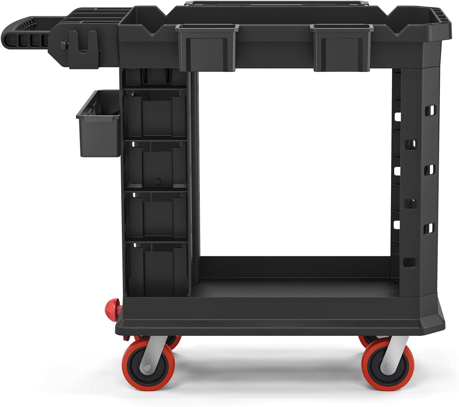 Black Heavy Duty Plus Utility Cart with Customizable Bins and Polyurethane Wheels