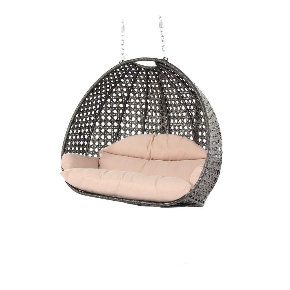 Latte Cream Double Seat Wicker Swing Chair with Metal Frame