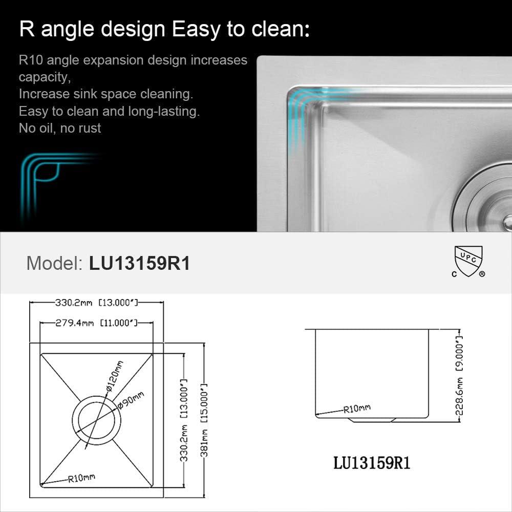 Lordear Undermount Kitchen Sinks 23 inch Small Undermount Bar Sink,16-Gauge Stainless Steel Single Bowl Bar Prep Kitchen Sink One Basin 23x18x10 Inch Handmade