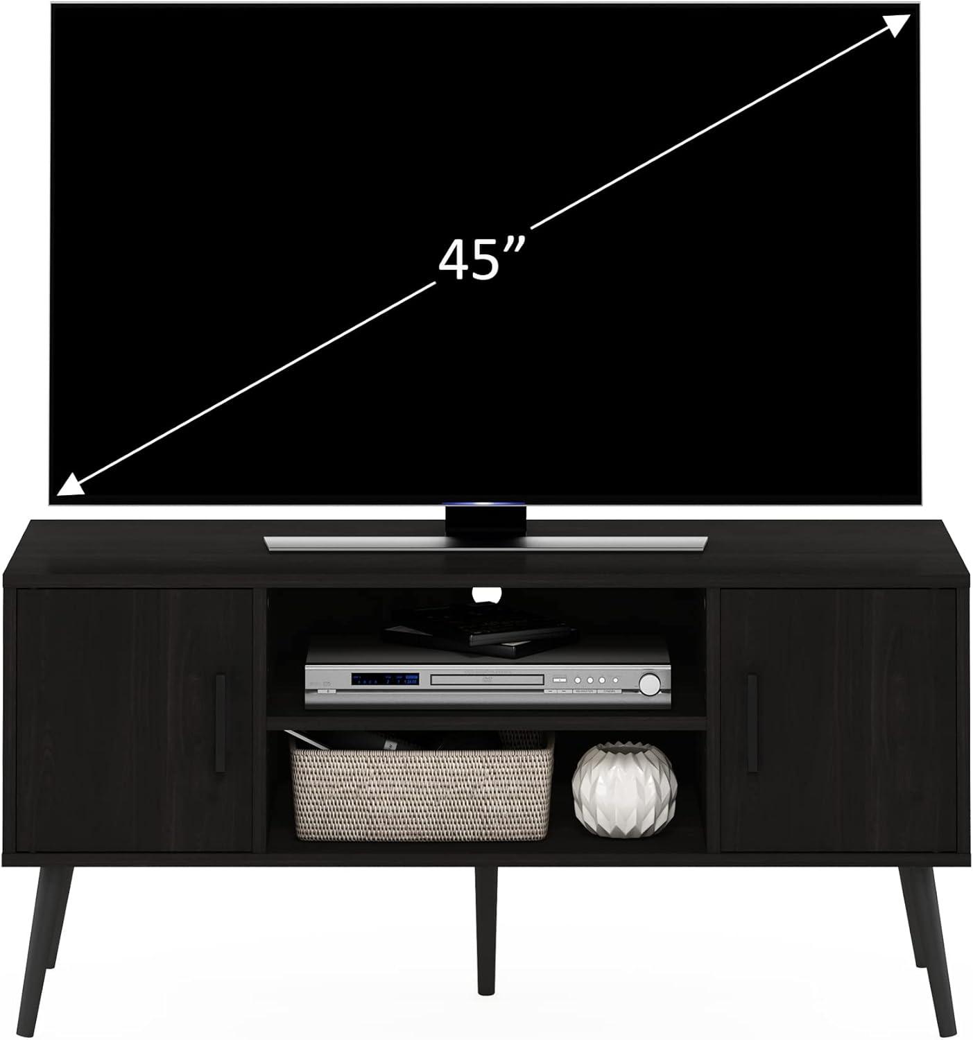 Furinno Mid-Century TV Stand Entertainment Media Console w/2 Cabinets&Open Storage Shelves for TVs up to 50",Espresso