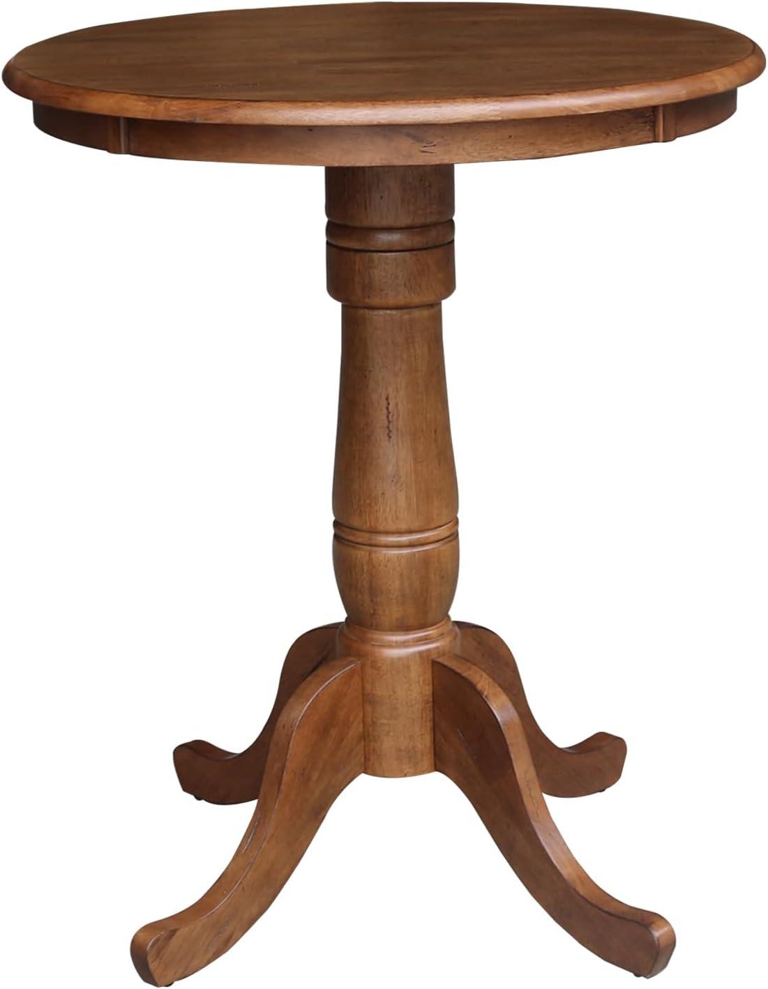 Distressed Oak Round Extendable Bar Height Pedestal Table