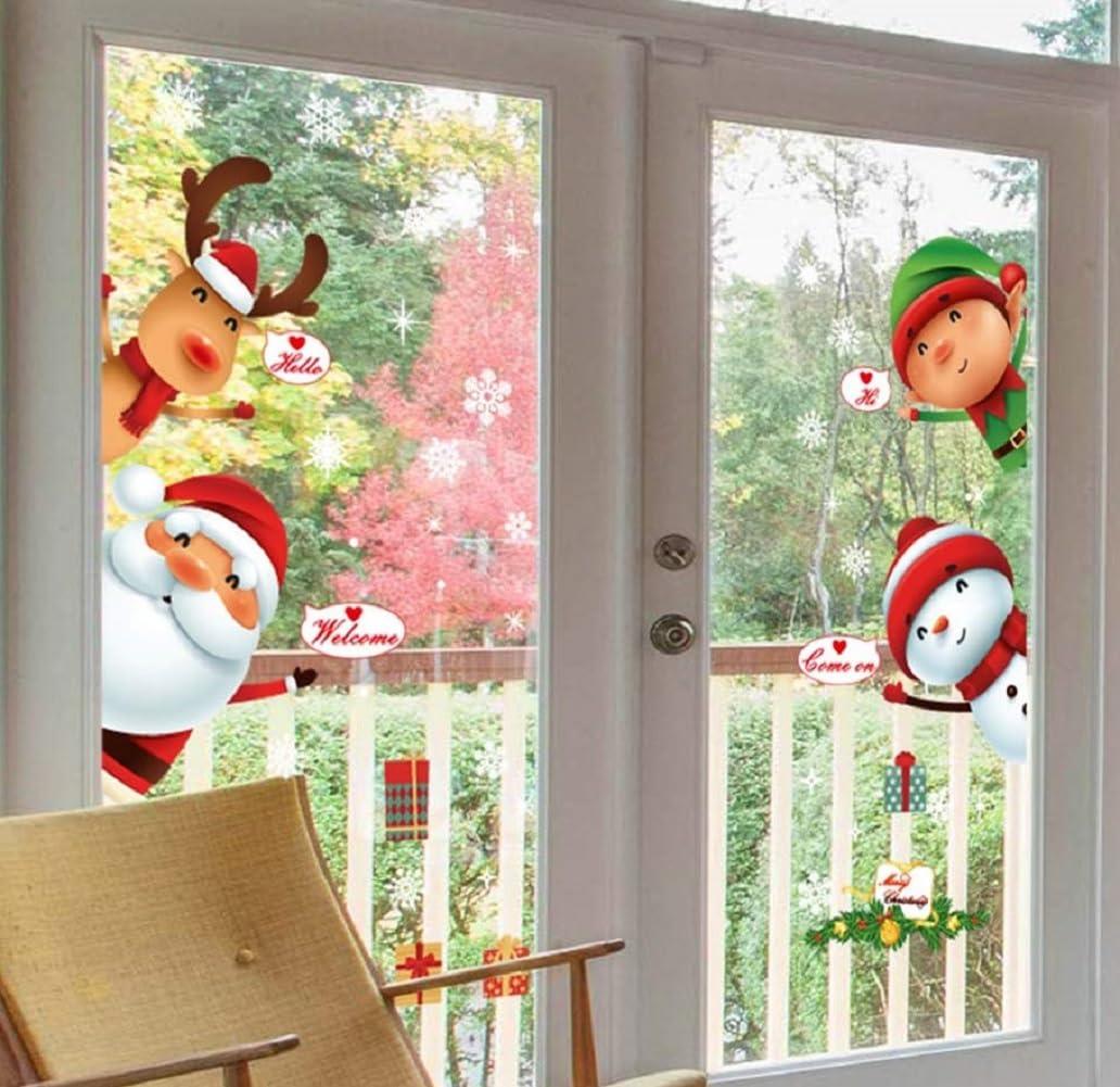 Christmas Windows Static Stickers Clings Santa Claus Snowman Deer Snowflake Removable Vinyl Christmas Tree Diy Wall Window Door Mural Decal Sticker Fo