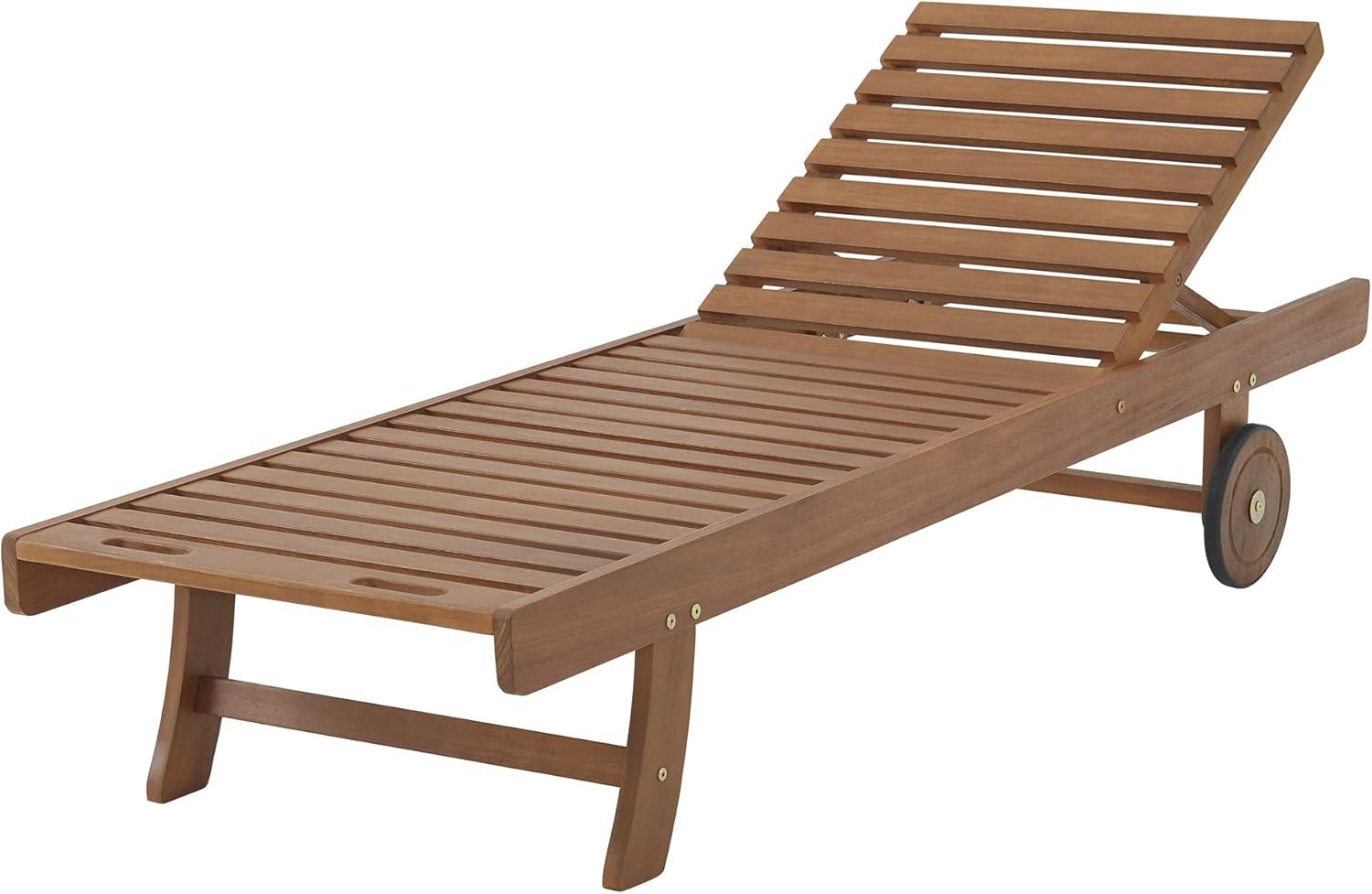 Caspian 75.9'' Natural Eucalyptus Wood Outdoor Reclining Chaise Lounger