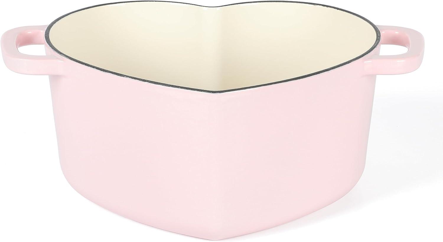 Pink Heart Shaped Enameled Cast Iron Dutch Oven, 4-Quart