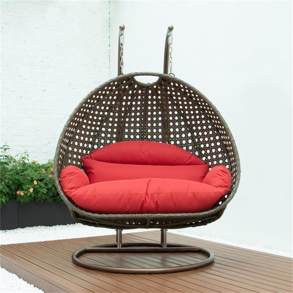 LeisureMod Wicker Hanging 2 person Egg Swing Chair,Red