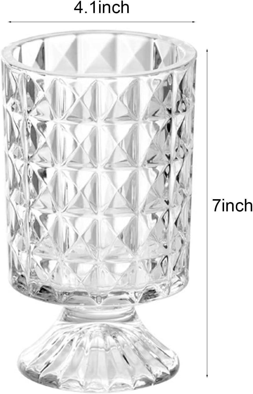 7 Inch Modern Glass Vase with Embossed Ribbed Base - Clear Hydroponic Design for Home Decor, Weddings Party Living Room, Dining Table Floral Arrangement Centerpiece