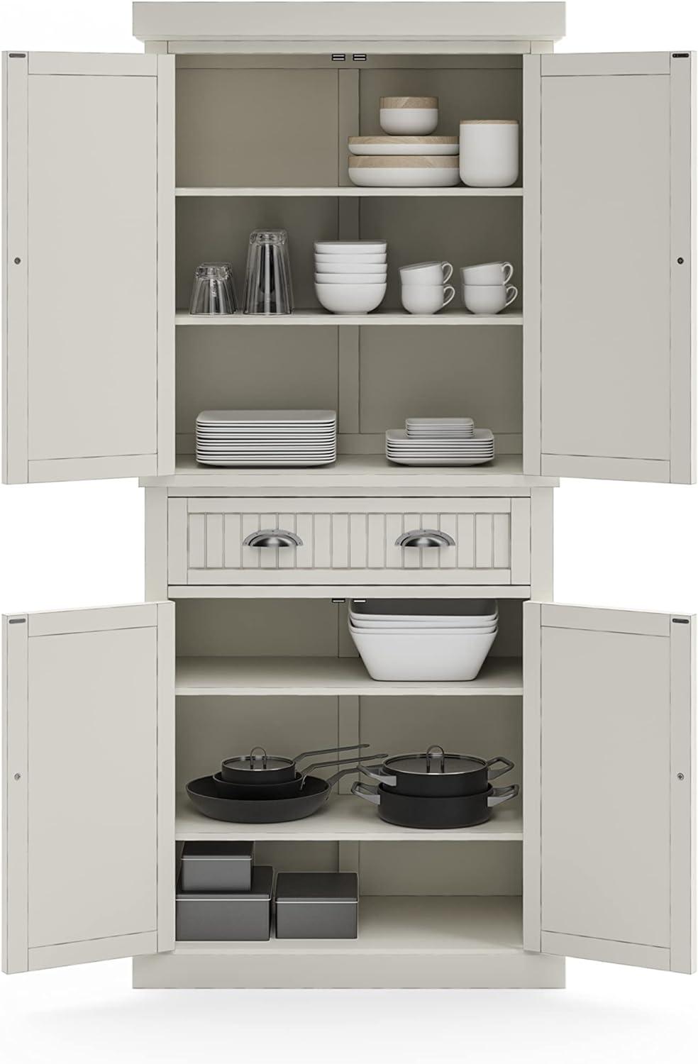 Nantucket Distressed White Wood Kitchen Pantry