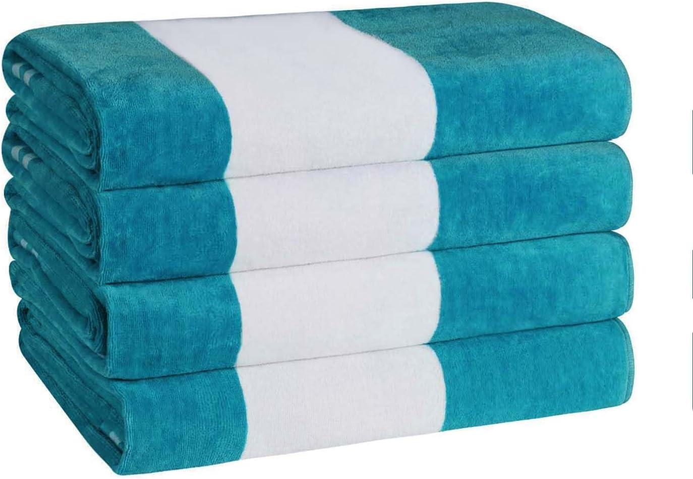 Superior Cabana Striped 4-Piece Oversized Cotton Beach Towel Set, Turquoise